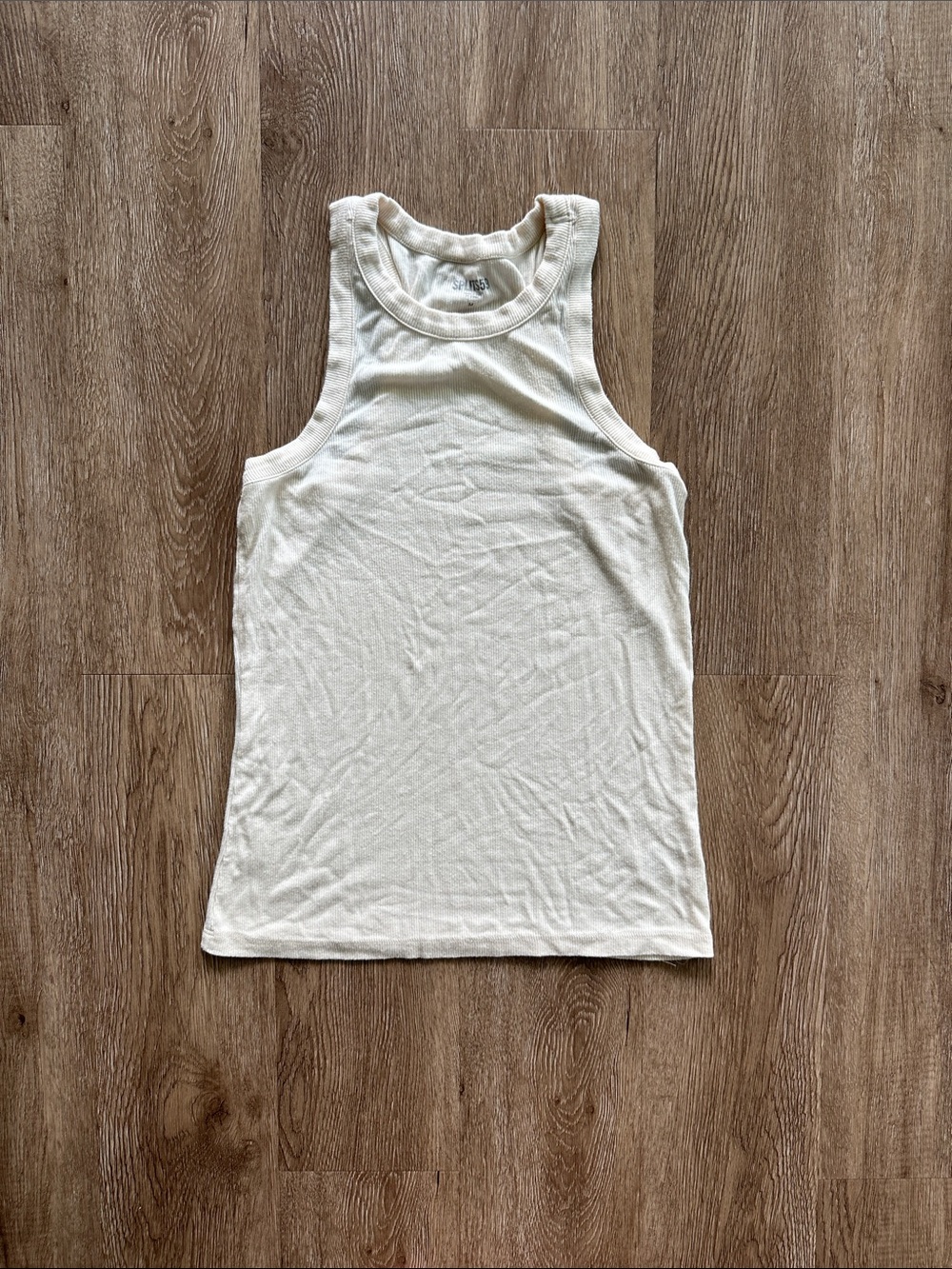Splits59 Kiki Rib Tank Top Cream‎ Medium High Neck Full Length